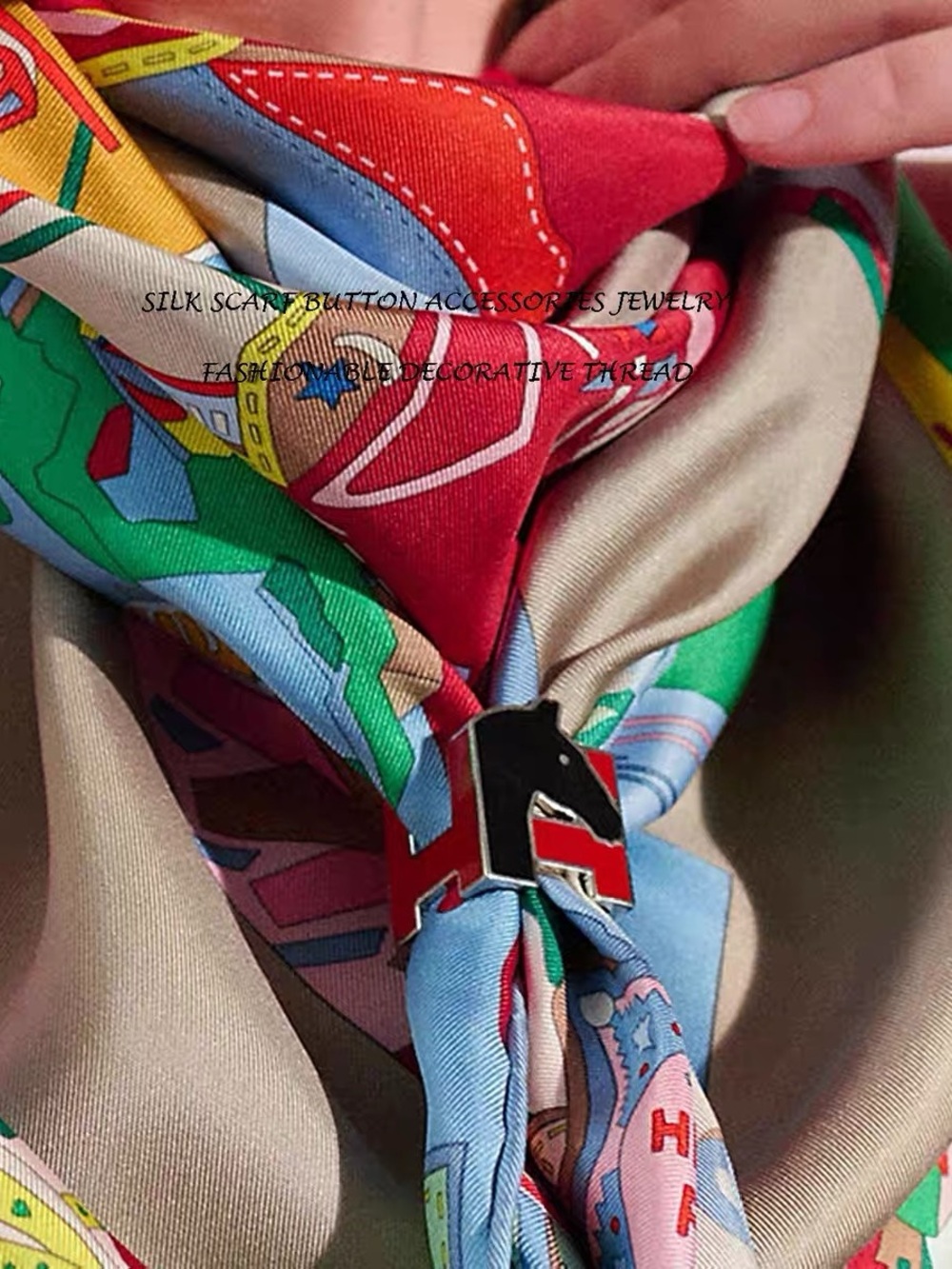 Luxury Designer-Style Red and Black Horse Scarf Ring